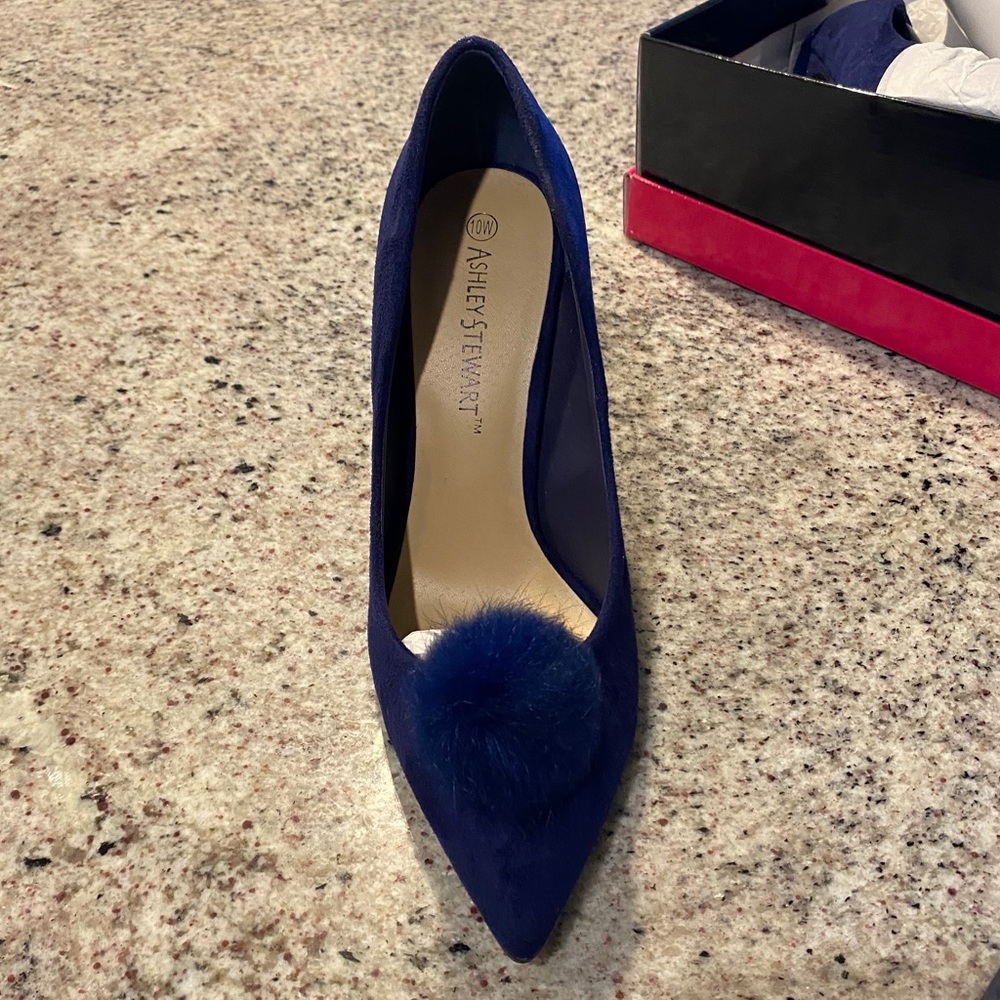 Purple Suede Pump with Fur Pom Pom